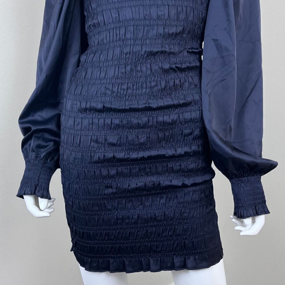 Dress Forum Women Size S Blue Smocked Satin Pullover Long Sleeve Mini NEW Dress - Picture 3 of 15